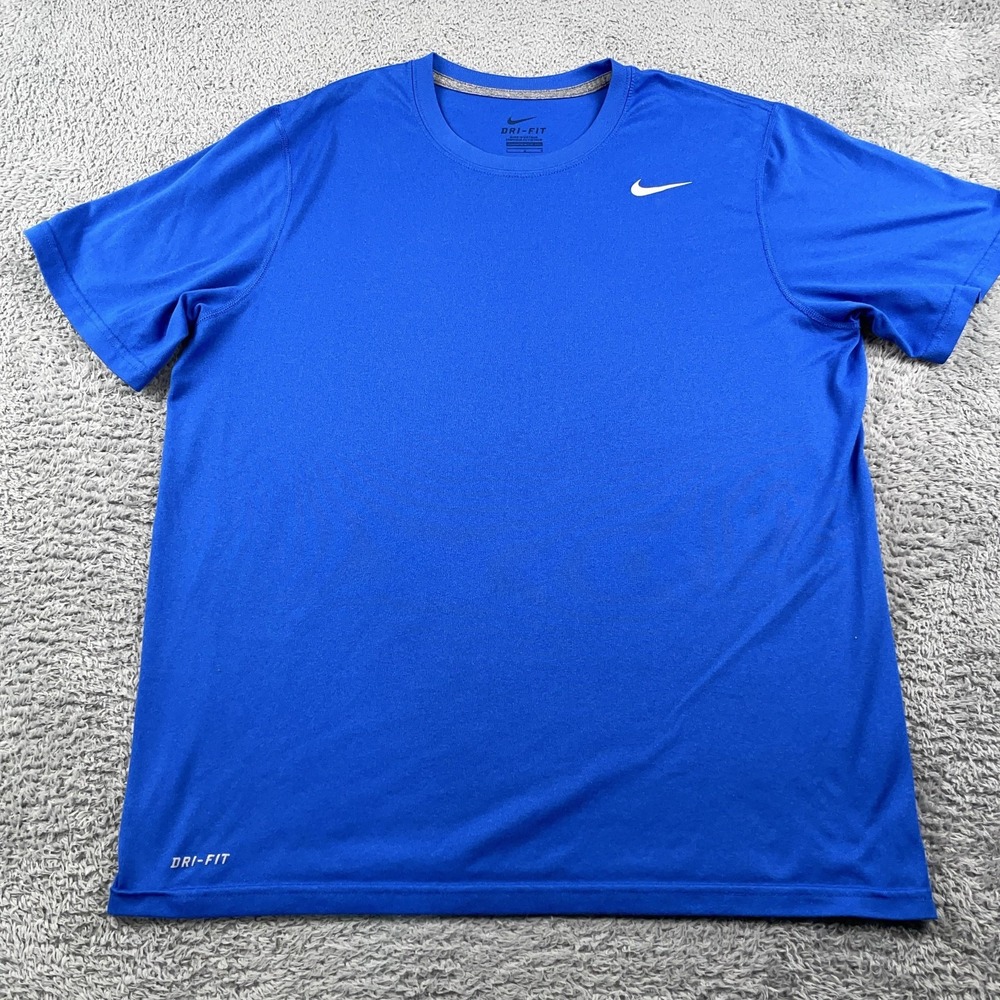 Nike Shirt Mens Large Blue Dri Fit Athletic Training Short Sleeve Swoosh Top - Picture 2 of 9